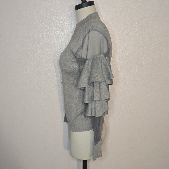 Gray Ruffle Sleeve Sweater - Picture 3 of 6